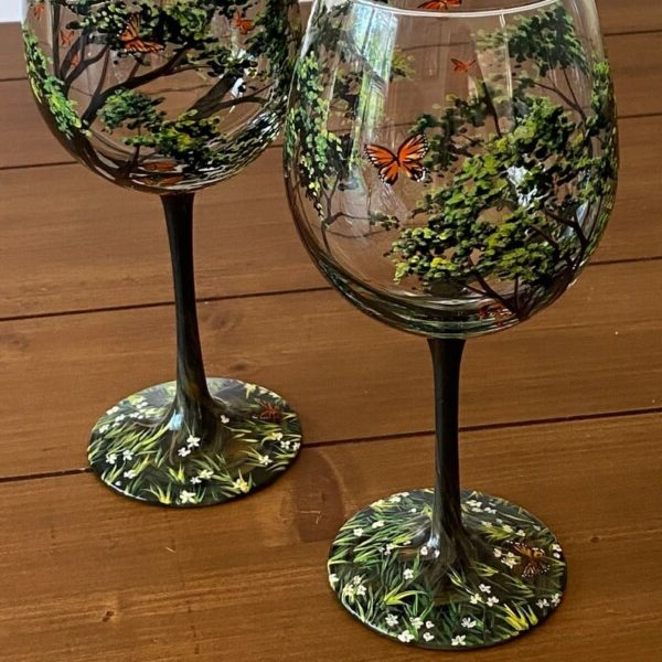 Four Seasons Tree Wine Glasses – Hand Painted Art