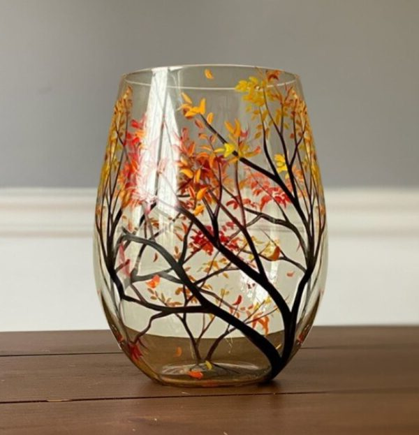 Four Seasons Tree Wine Glasses – Hand Painted Art