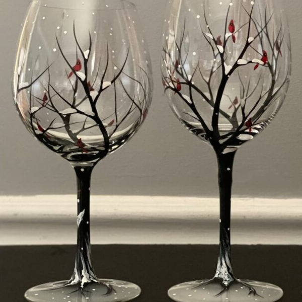 Four Seasons Tree Wine Glasses – Hand Painted Art